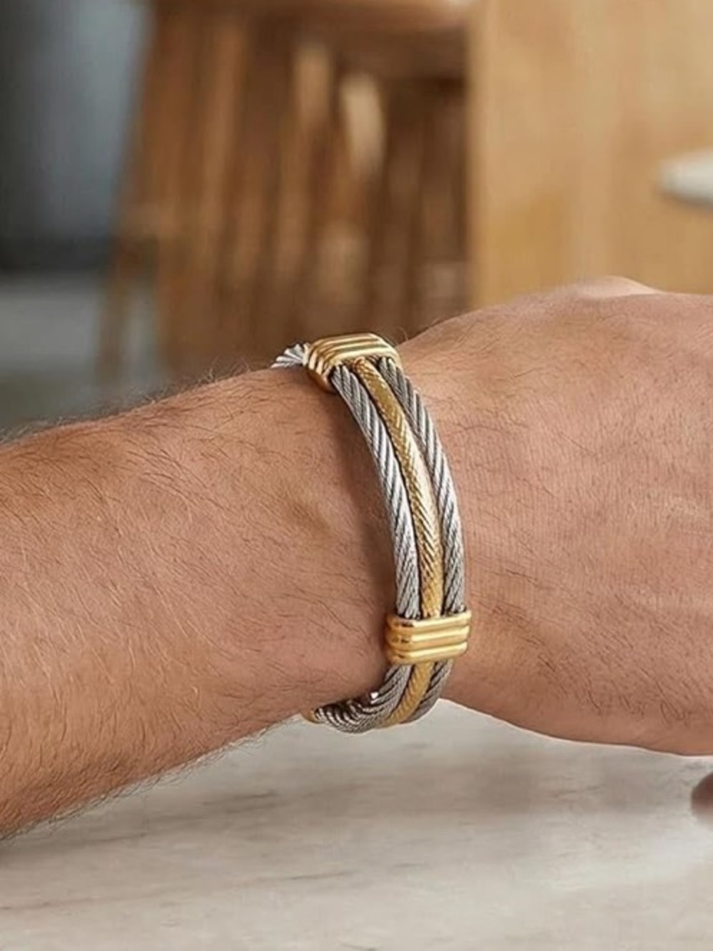 Anthropologie Gold and Black Twisted Cable Bracelet